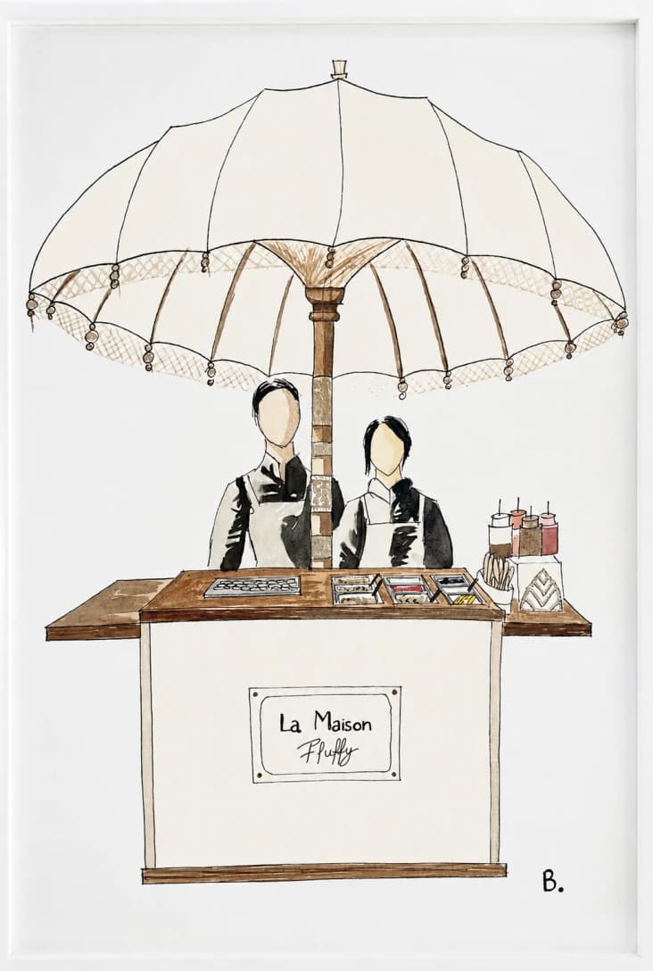 Illustration à l’aquarelle du comptoir La Maison Fluffy